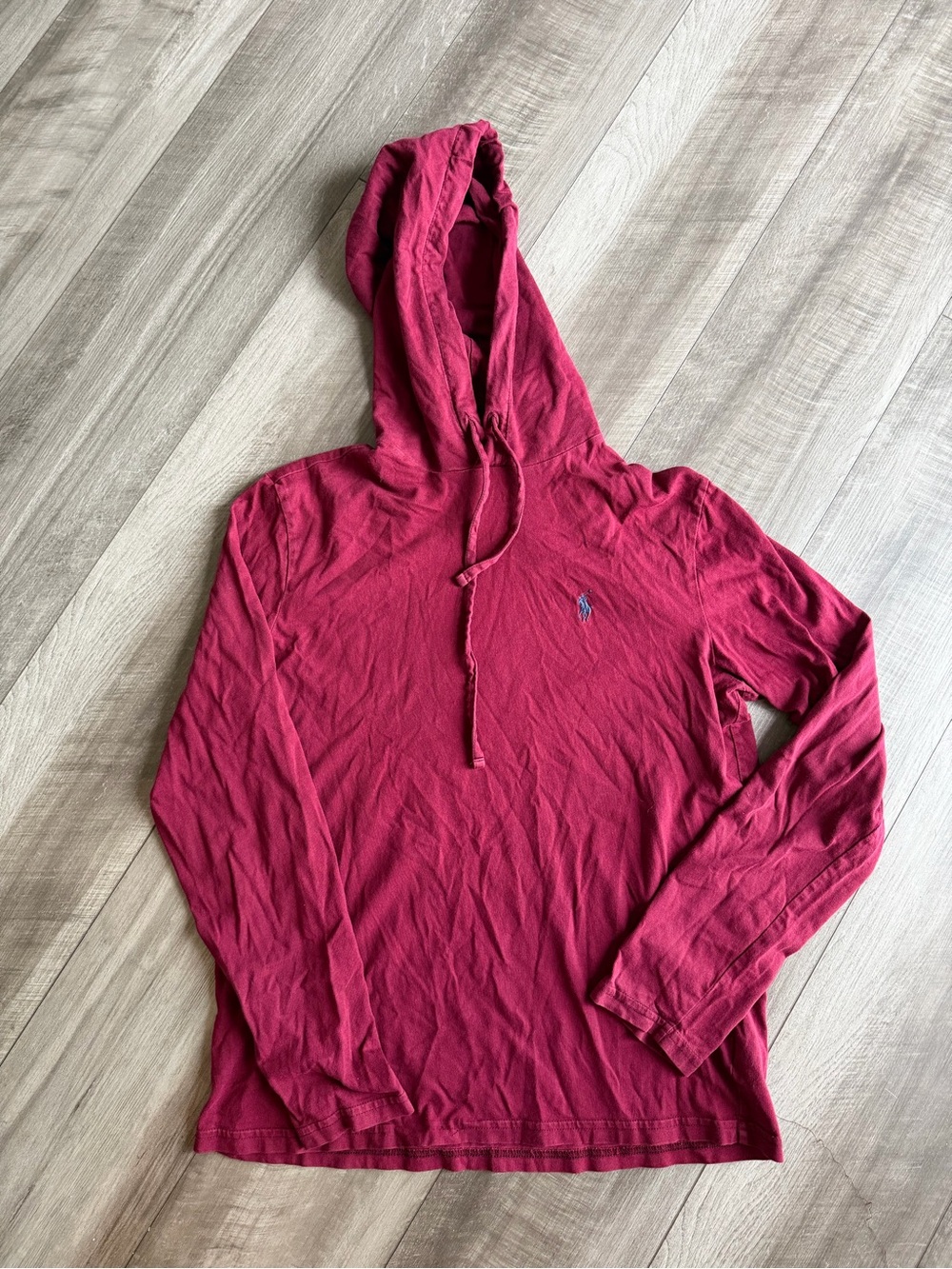 Polo Ralph Lauren Men’s Long-Sleeve Jersey Hooded T-Shirt Burgundy Sz S Cotton